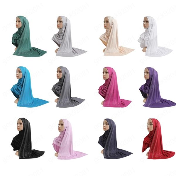 Женщины тяги на хиджабскую платок обертки молиться хиджабы со стразами со стразами мусульманский шарф исламский головной платок шляп хлопковые головные уборы