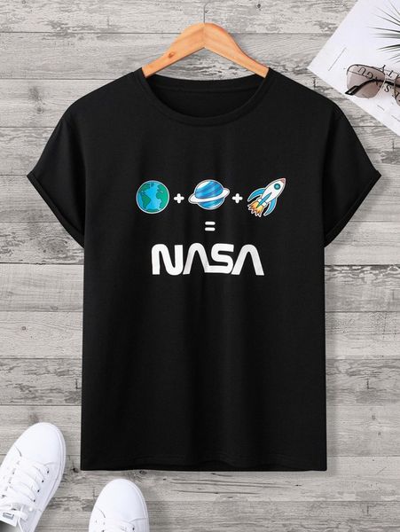 

men letter & planet print tee 16mq#, White;black