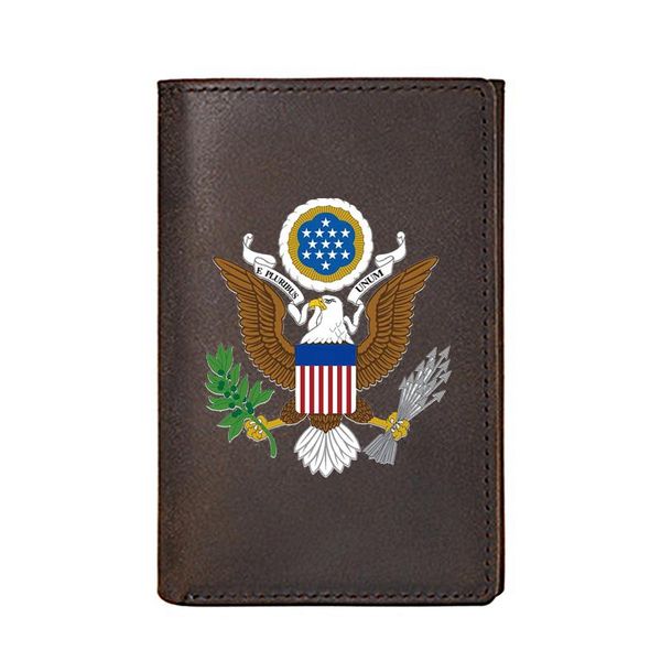 

personality genuine leather wallet for men classic great seal of the united states male purses short money bags wallets, Red;black