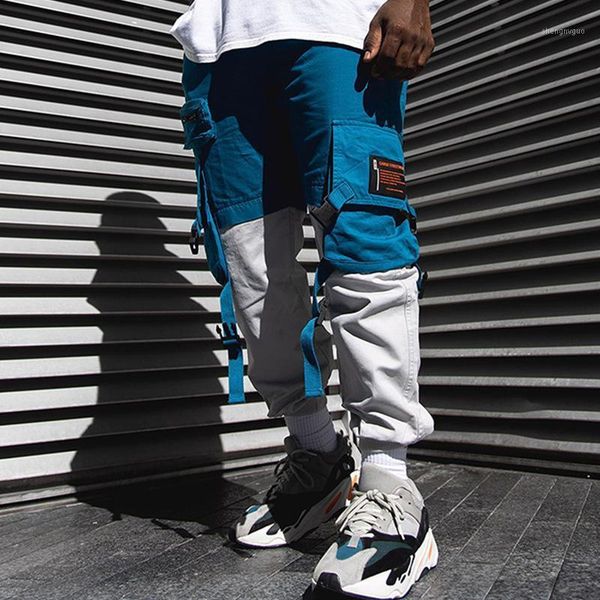 

men's pants 2021 trousers stretch casual straight-leg color matching overalls trendy essential, Black