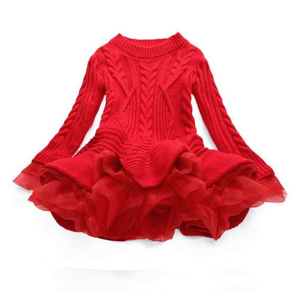 

retail new fashion baby jumper girls autumn and winter tutu dresses kids sweater tulle dresses in stock, Red;yellow