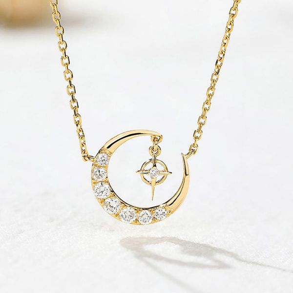 

pendant necklaces fashion star and moon necklace for women girl elegant female clavicle zircon party jewelry gift, Silver