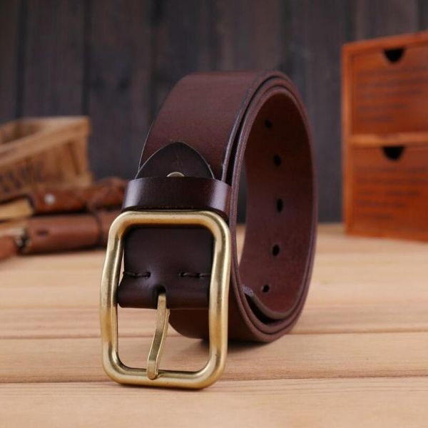 

belts genuine leather solid brass men belt cowskin vintage pin buckle male fashion jeans quality assurance bcd008, Black;brown
