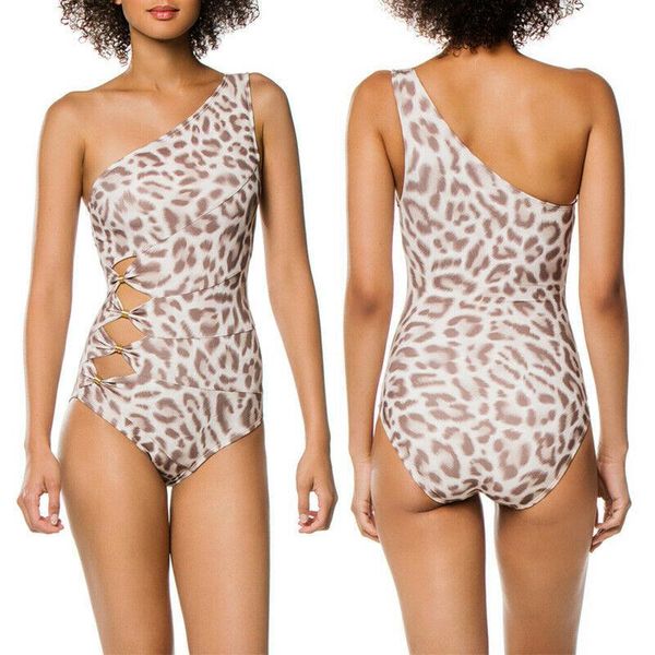 

women one piece monokini swimsuit swimwear hollow out leopard bodysuit shoulder bikini bathing beachwear one-piece suits
