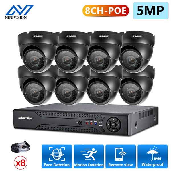 

h.265 8ch nvr 5.0mp poe camera system outdoor ir-cut ai face/motion detetion cctv video surveillance recorder kit wireless kits