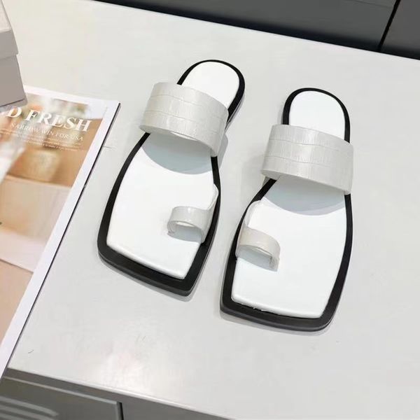 

official website 70% off outlet new luxury brand beach slippers for square flat casual genuine leather opened toe slides women flip flops sa, Black