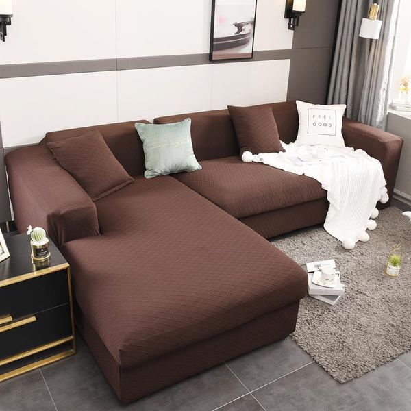 

chair covers solid color dark coffee lattice sofa cover polyester set couch elastic for living room chaise longue