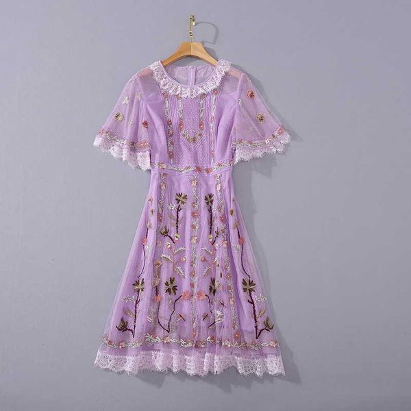 

casual dresses american female and wear summer style of short-sleeve lace with round-necked gauze embroidered purple dress fwt7, Black;gray