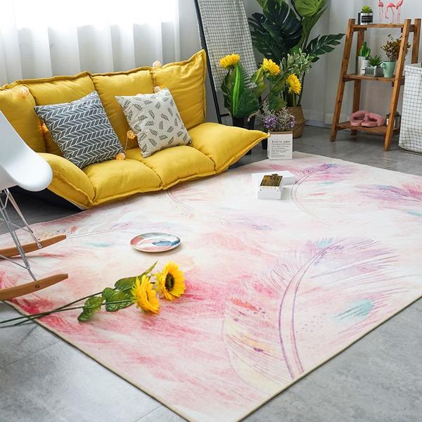 

carpets nordic style feather pattern pink for living room girls bedroom decor bedside area rug coffee table floor mat 200*300cm