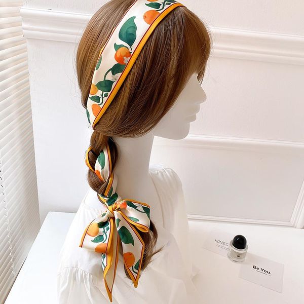 

scarves fashion floral print scrunchies long hair band women silk scarf ribbon bag skinny neckerchief accessories, Blue;gray