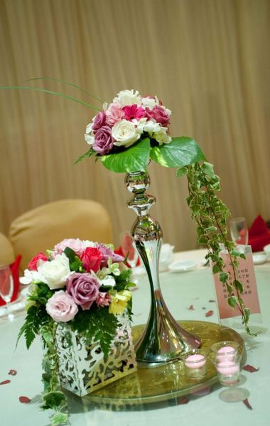 

walkway stands for wedding/wedding decoration flower stand/cylinder sliver white/gold metal floor vase stand party