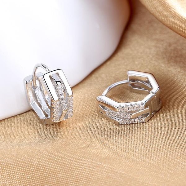 

hoop & huggie luxury multilayer geometric earrings shiny micro crystal small huggies silver color trendy earring jewelry gift for women, Golden;silver