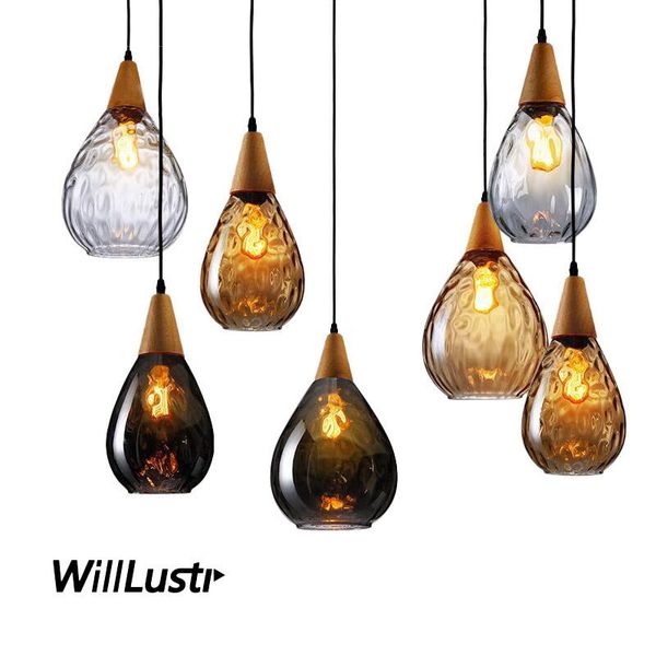 

pendant lamps water drop lamp clear smoke amber aquatex glass light restaurant lounge living room nordic wood suspension hanging