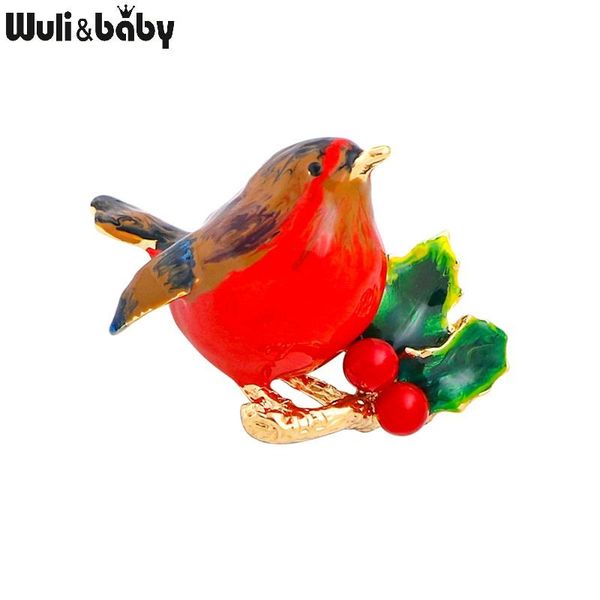 

pins, brooches wuli&baby enamel magpie bird winter red beans green leaf brooch pins gift 2022 year women jewelry badge, Gray