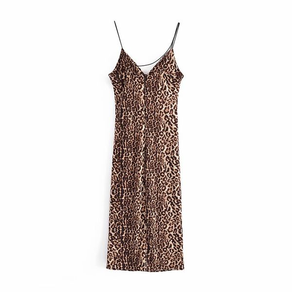 

casual dresses 2021 trend female with no back brown leopard print thick lace split nervuras skirt ed as low cut, Black;gray