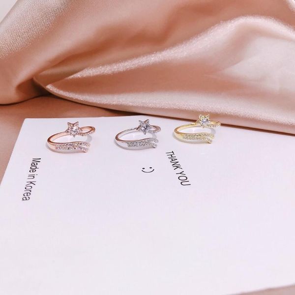 

cluster rings real 925 sterling silver openable exquisite dazzling moissanite charming lasting shiny ribbon ring women amazing star, Golden;silver