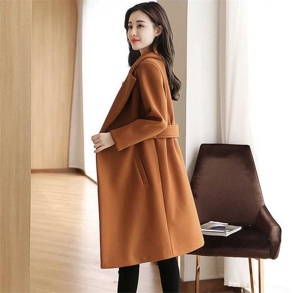 

women's wool & blends winter coat long outerwear 2021 ladies trench korean cashmere elegance belt female warm clothes windbreaker jacke, Black