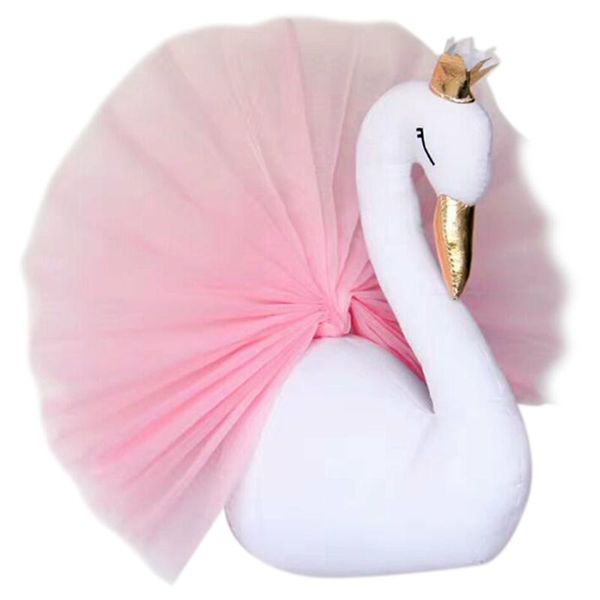 

tapestries cute 3d golden crown swan wall art hanging girl doll stuffed toy animal head decor for kids room birthday wedding gift