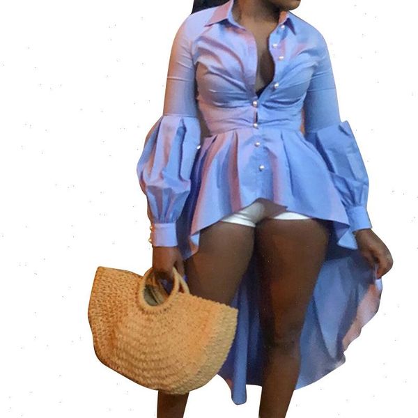 

autumn lantern long sleeve turn women shirt down collar high low mermaid blouses and shirts vintage b9129, White