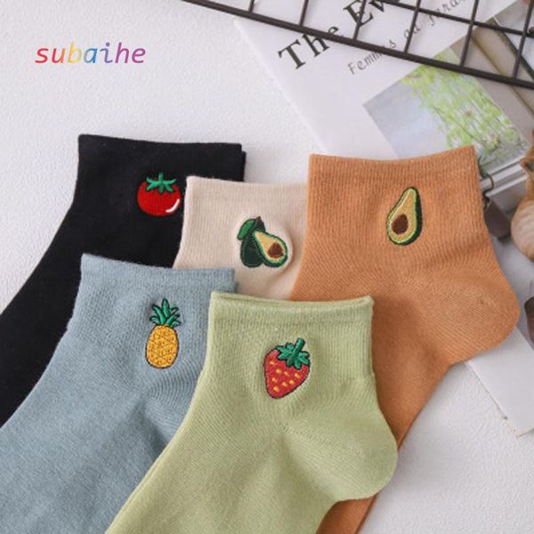 

sports socks women's summer cotton mid tube waist solid color + pattern embroidery sweat-absorbent breathable fashion girl calf, Black