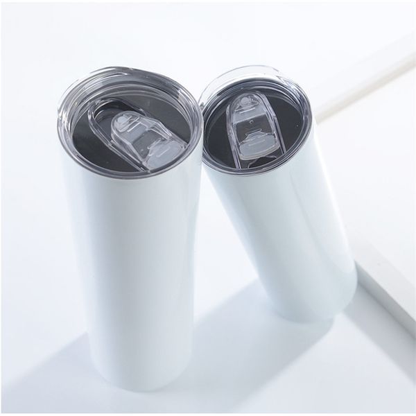 

Heat sublimation coating vacuum stainless steel thermos 20oz straight straw cup skinny tumbler, White
