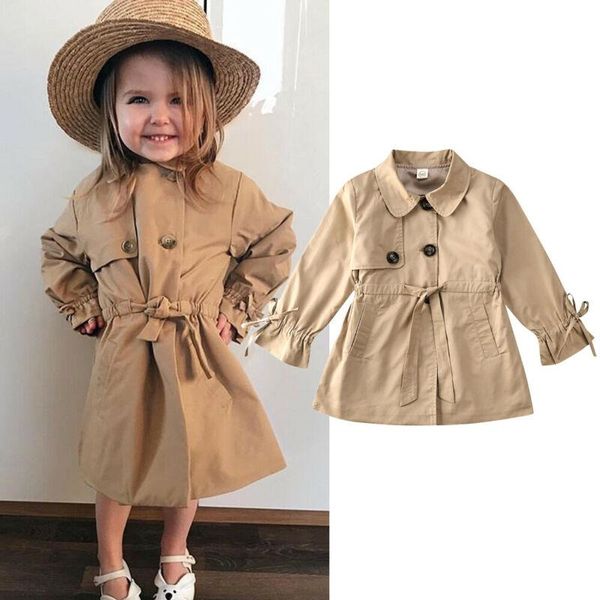 

focusnorm 0-7 years girls trench coats fashion kids windbreaker jacket child petal sleeve solid outerwear with belt coat, Blue;gray