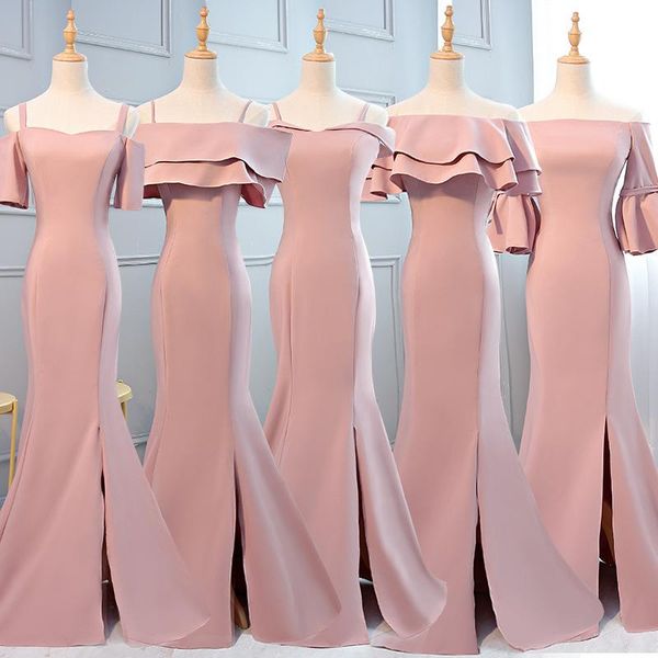 

bridesmaid dress boat neck pink mermaid dresses long sleeves wedding party burgundy, White;pink