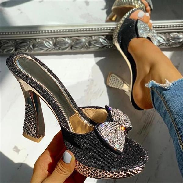

sandals women fashion paillette rhinestone slip-on, Black