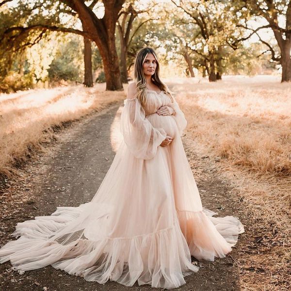 

wraps & jackets champagne long sleeve maternity dresses for baby showers tulle off the shoulder women bathrobe lingerie sleepgowns nightwear, White