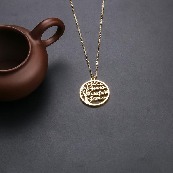 

pendant necklaces lateefah custom necklace tree of life golden family women letter stainless steel accessories for girls gifts, Silver
