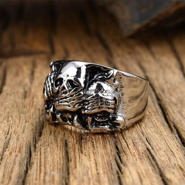 

cluster rings vintage skeleton skull stainless steel mens punk simple retro for male boyfriend biker jewelry creativity gift wholesale, Golden;silver