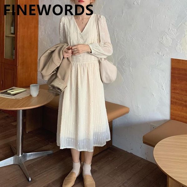 

casual dresses fiords sping v neck beige chiffon dress long sleeve vintage party korean chic elegant ladies solid ropa mujer, Black;gray