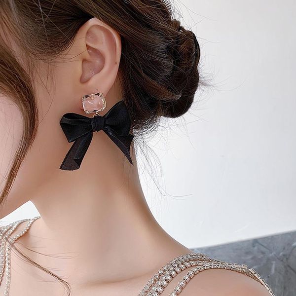 

dangle & chandelier fashion square rhinestone fabric bow earrings women's creative and elegant party jewelry accessories, Silver