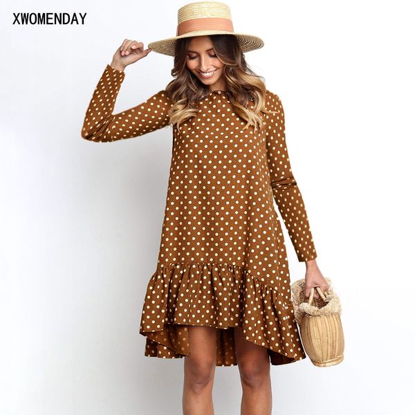 

chiffon dress autumn winter casual loose blue long sleeve polka dot ruffle dresses for women fashion 2021 fall clothes for women, Black;gray