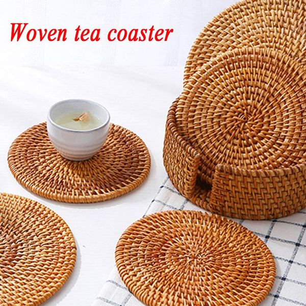 

mats & pads table padding 1pc heat resistant mat insulation placemats cup kitchen decoration accessories handmade natural rattan