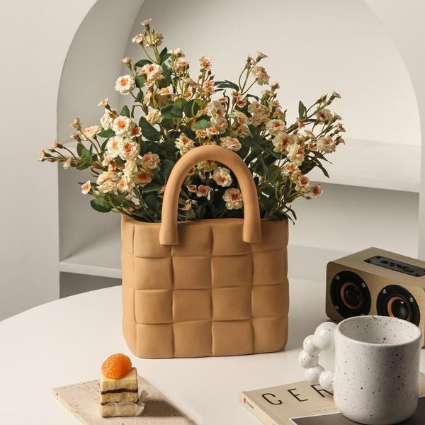 

vases nordic creative handbag bag vase morandi ceramic living room flower arrangement home model decoration ornaments