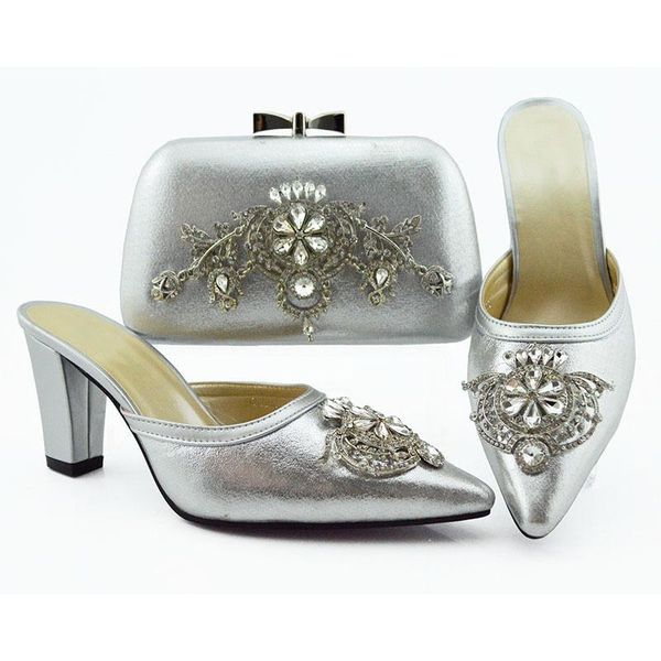 

dress shoes african heels woman slipper and purse set for party nigerian women wedding silver color bag, Black