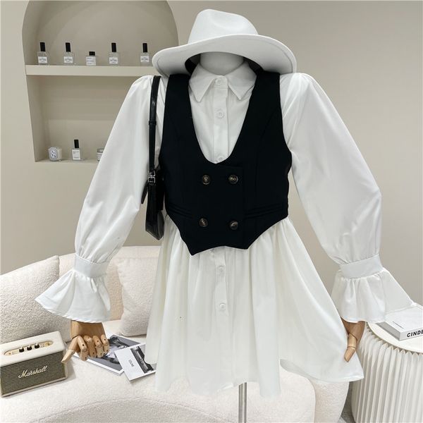 

skirts nicho female design spring summer 2021 fashion sleeve temper dress shirt with vest suit, Black