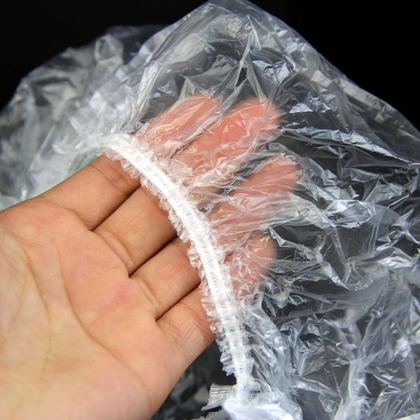 

shower caps 100pcs disposable one-off el home bathing clear hair elastic cap hats
