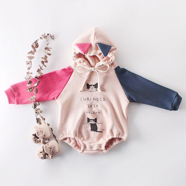 

autumn winter infant baby boys girls rompers clothes cat printing long sleeve thicken 210429, Blue