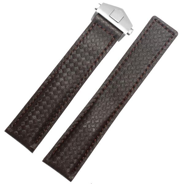 

watch bands carbon fiber texture genuine leather bottom watchband for tag wristband men's brown straps 20mm with folding buckle, Black;brown