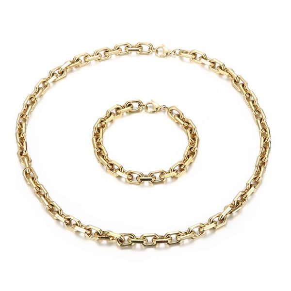 

earrings & necklace hip hop 8mm square link curb cuban chain bracelet men's golden jewelry set, Silver