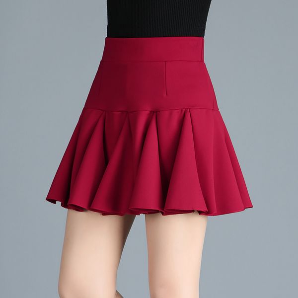 

skirts autumn short tutu a-line patchwork mini pleated skater burgundy black evg7