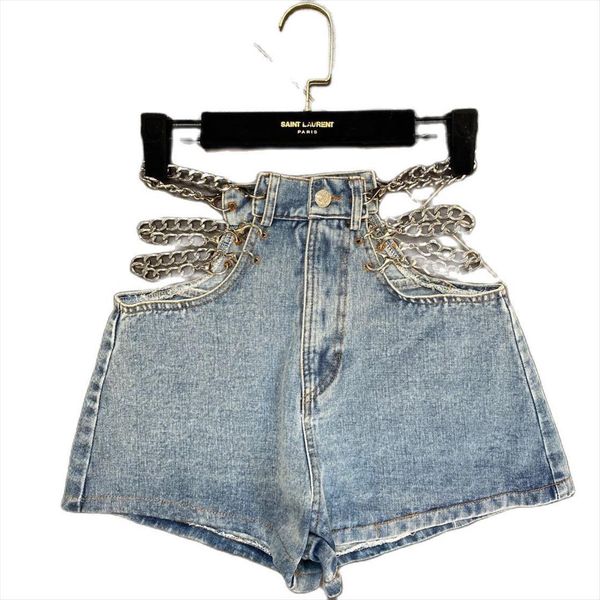 

summer side chain decoration womens jean high waist denim shorts fashion jeans ladies clothes short mujer, Blue