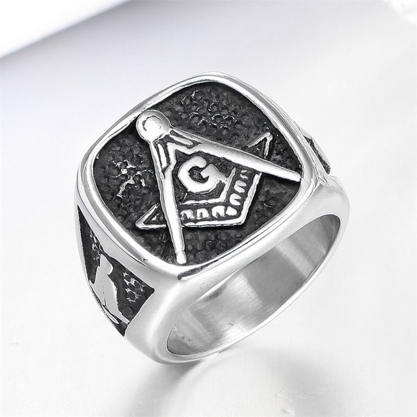 Edelstahl Retro schwarz antiker Freimaurer Freimaurer -Punkringe kostenlos Mason Signet Regalia Ringe Gothic Schmuck für Männer