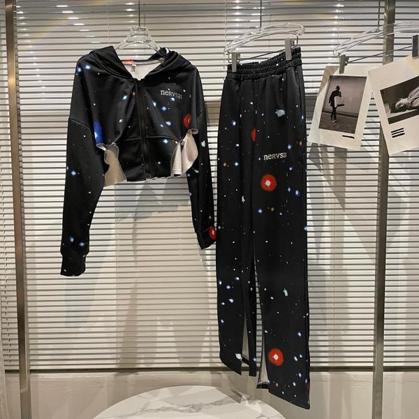 

women's two piece pants diamond letter planet jacket + leg split 2021 autumn 2 sets womens outfits set tracksuit women, White