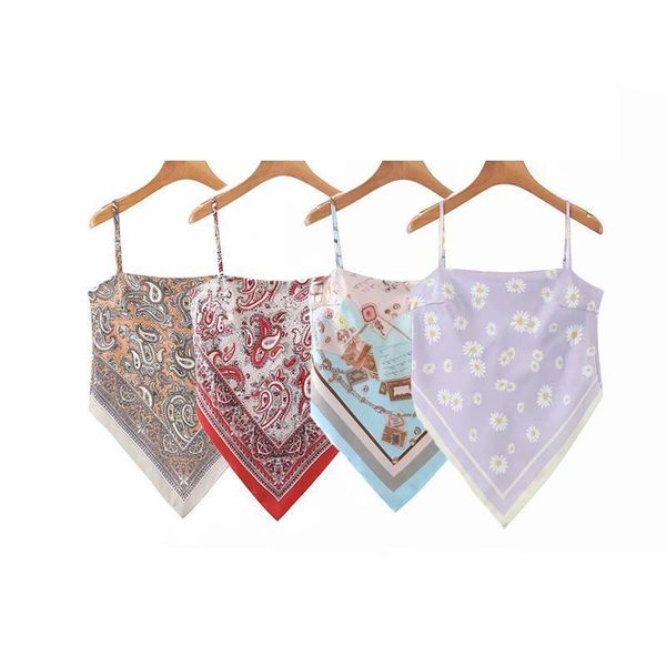 

vintage women camis soft polyester satin smooth summer fashion ladies boho totem print casual female elegant girls chic, White