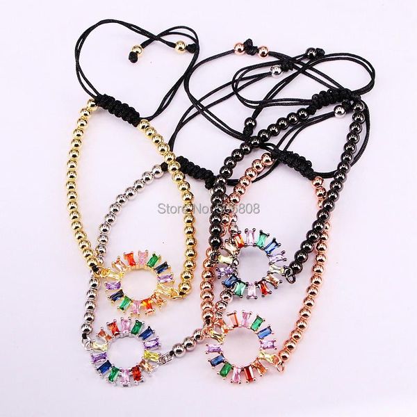 

charm bracelets 6pcs, rainbow cz round circle braiding bracelet women copper beads jewelry, Golden;silver