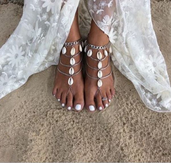 

jewelry summer shell bridal feet ankle chain beach leg chain female anklet foot accessories, White
