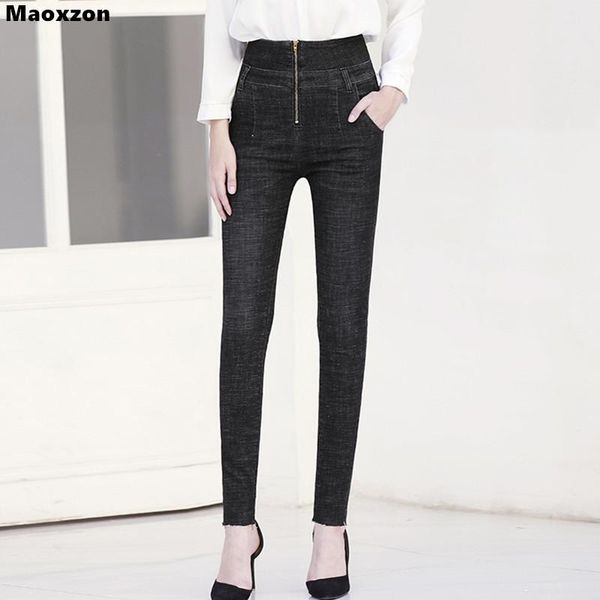 

women's jeans maoxzon womens fashion high waist slim elastic skinny trousers comfortable breathable long denim pencil pants for female, Blue